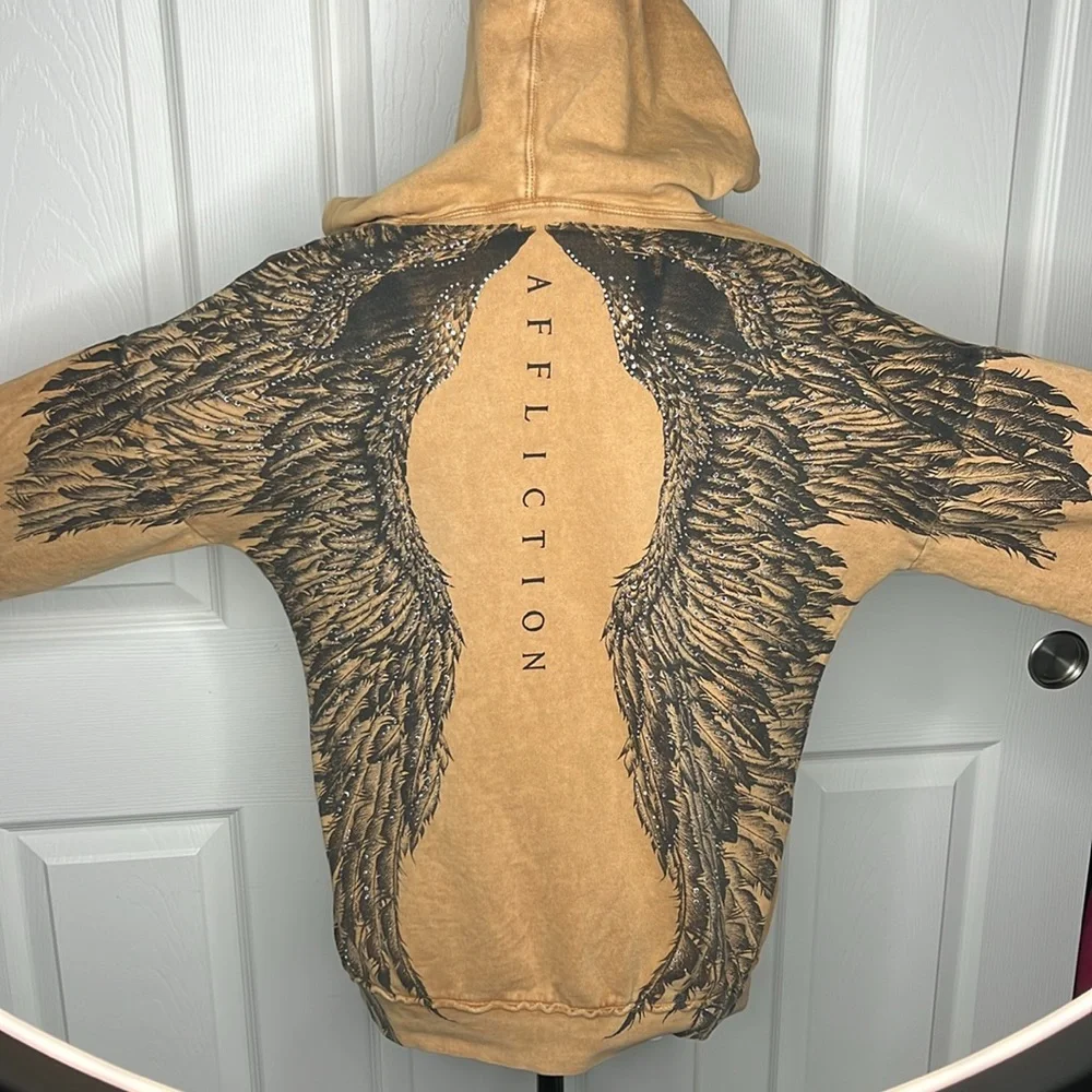 Tan Lace-Up Hoodie with Wing Design - Picture 5 of 5